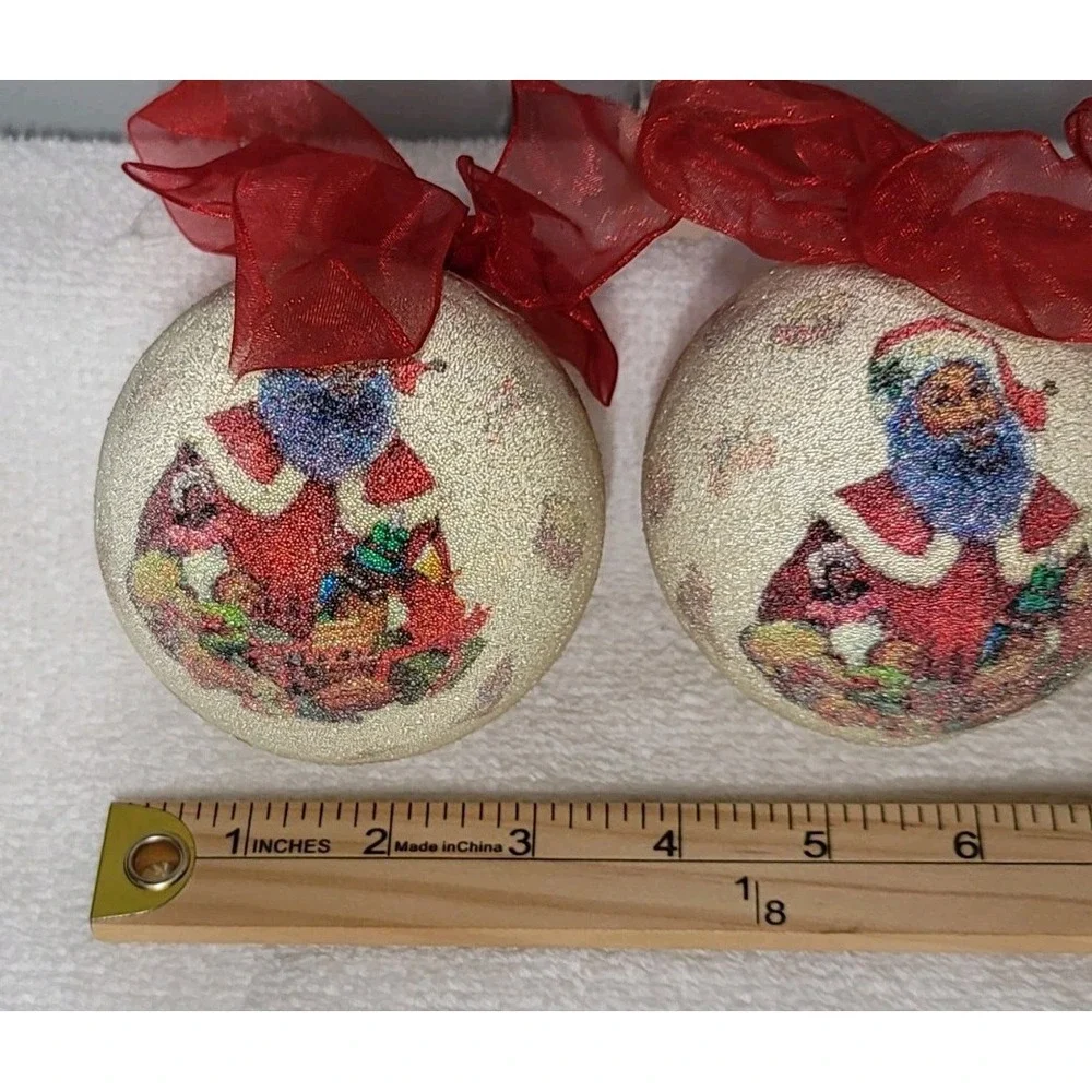 Sugared African American Santa Claus Festive Tree Bauble Set Of 5 W/Red Ribbon